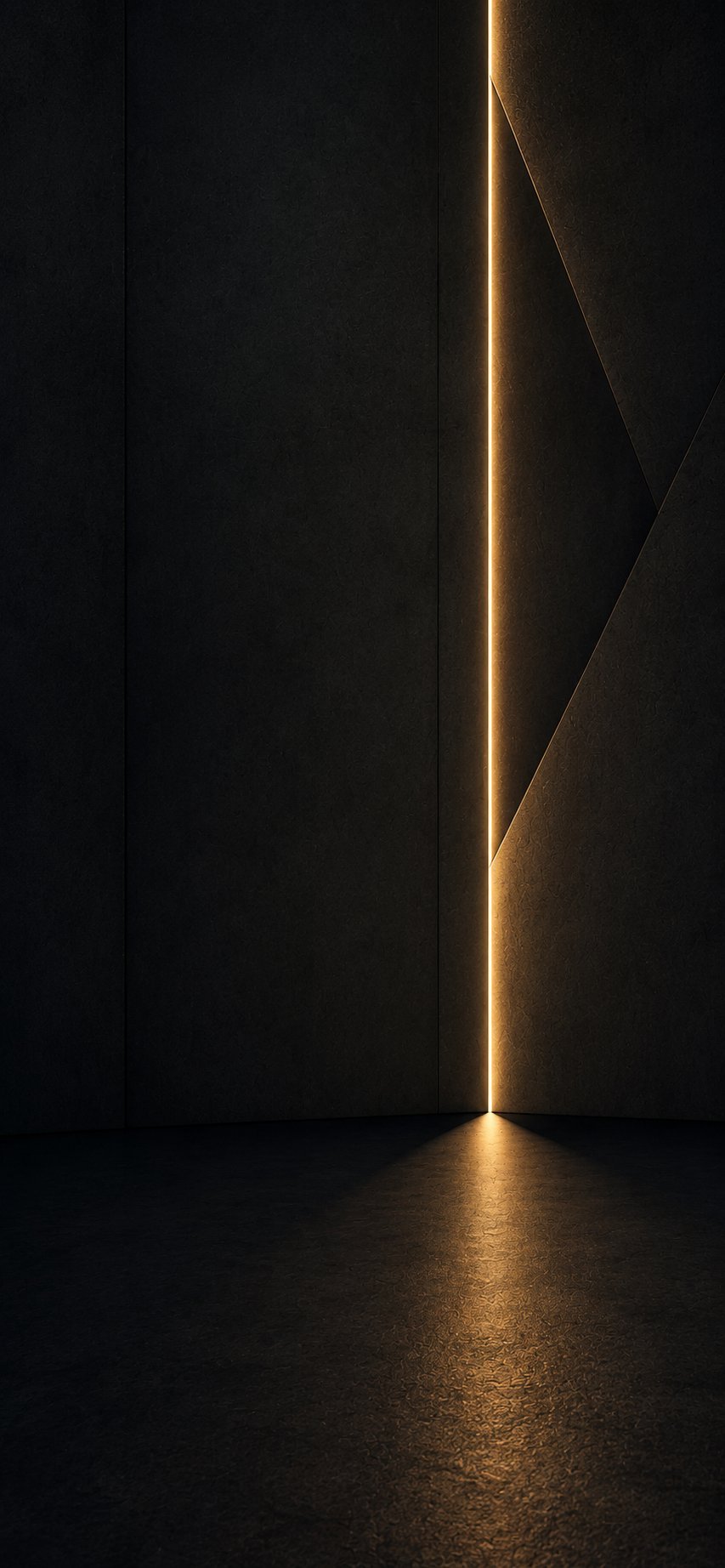 Warm golden light streaming through a narrow gap between two dark architectural surfaces